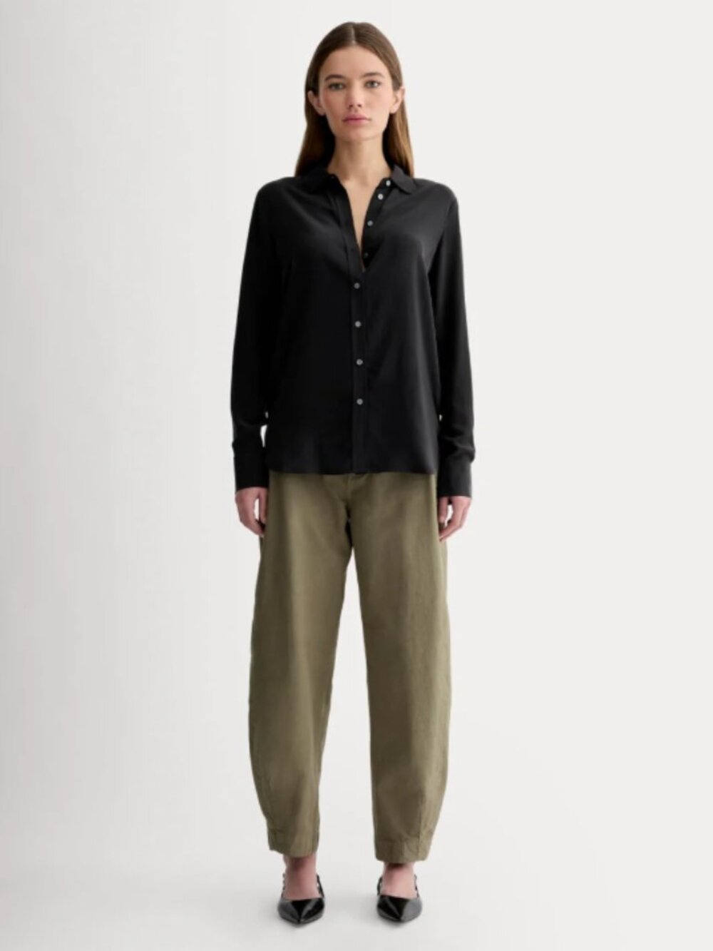 Everlane Washable Silk Button-down Shirt (size 0)(black)
